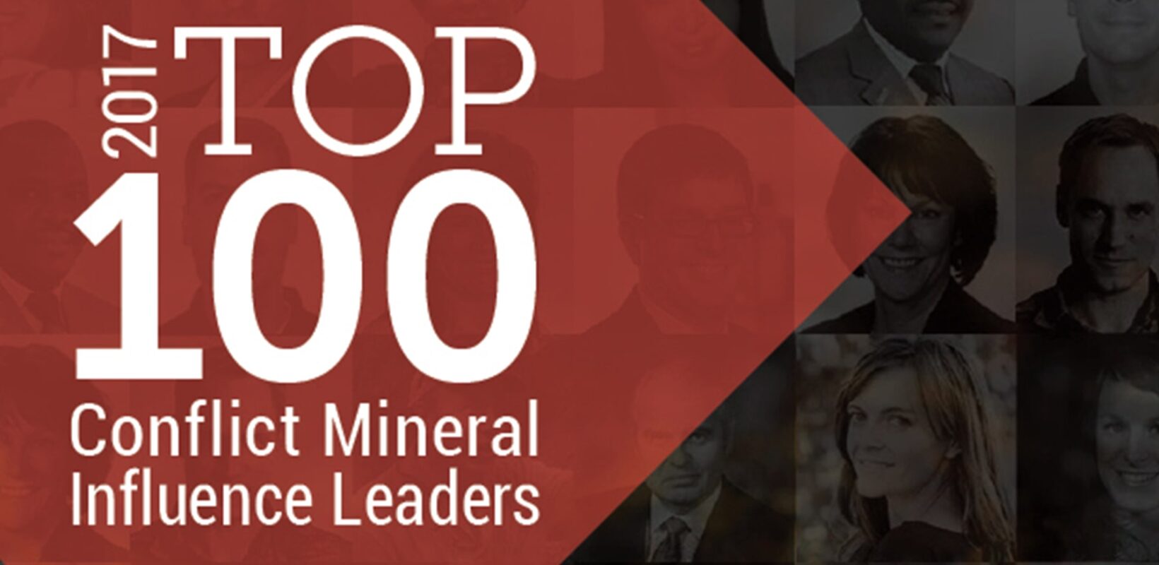 2017 Top 100 conflict mineral influence leaders image, with a grid of people in the background