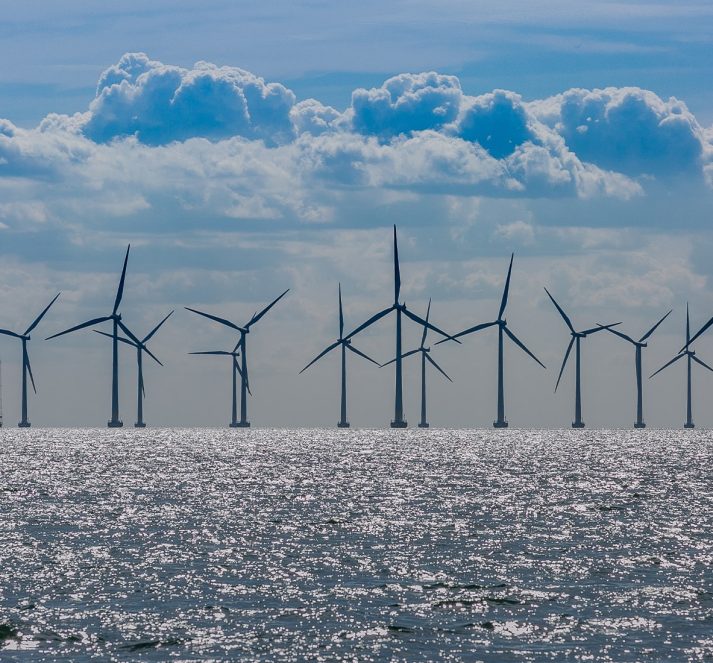 Field of wind turbines out in the sea