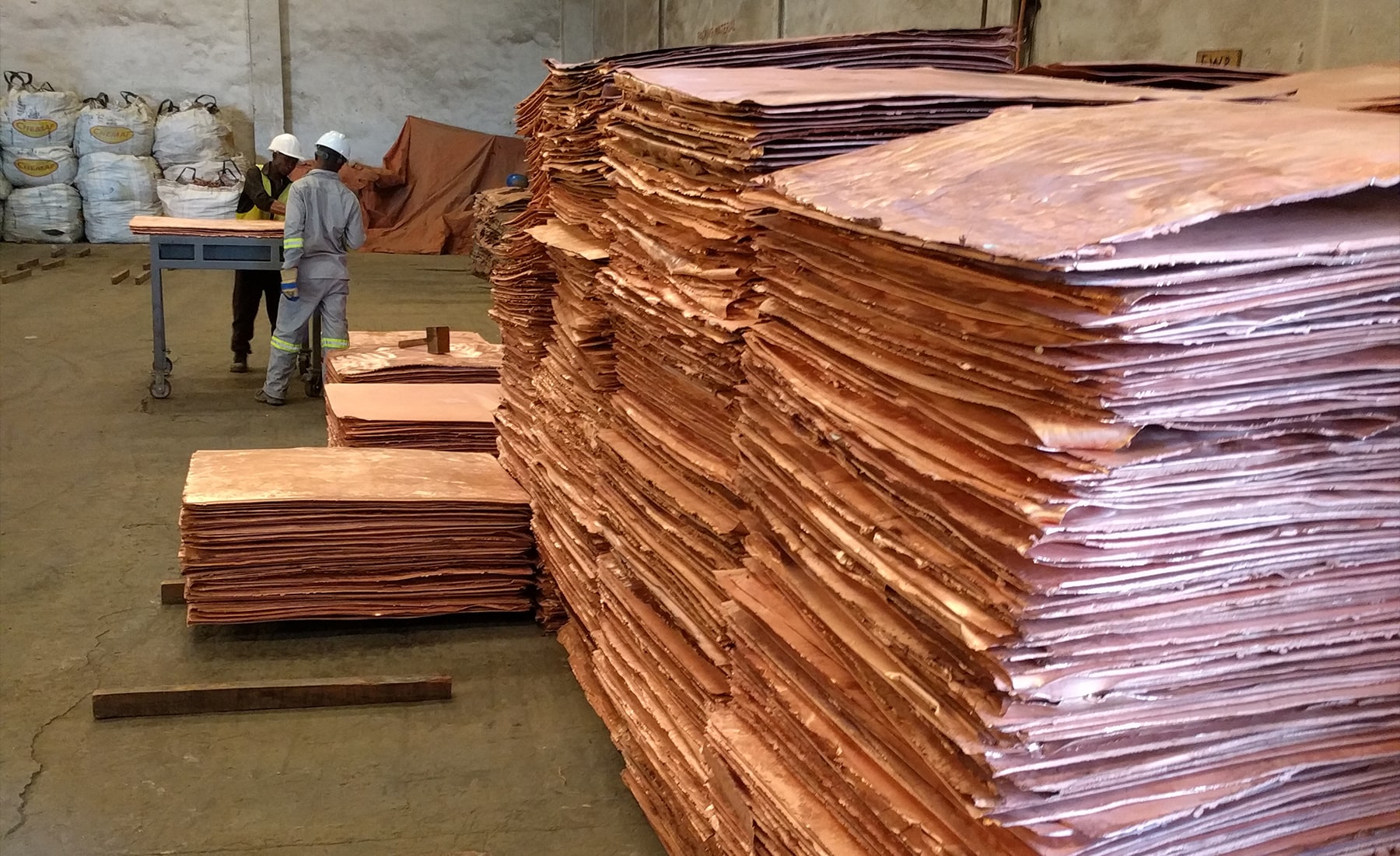 Large piles of copper sheets