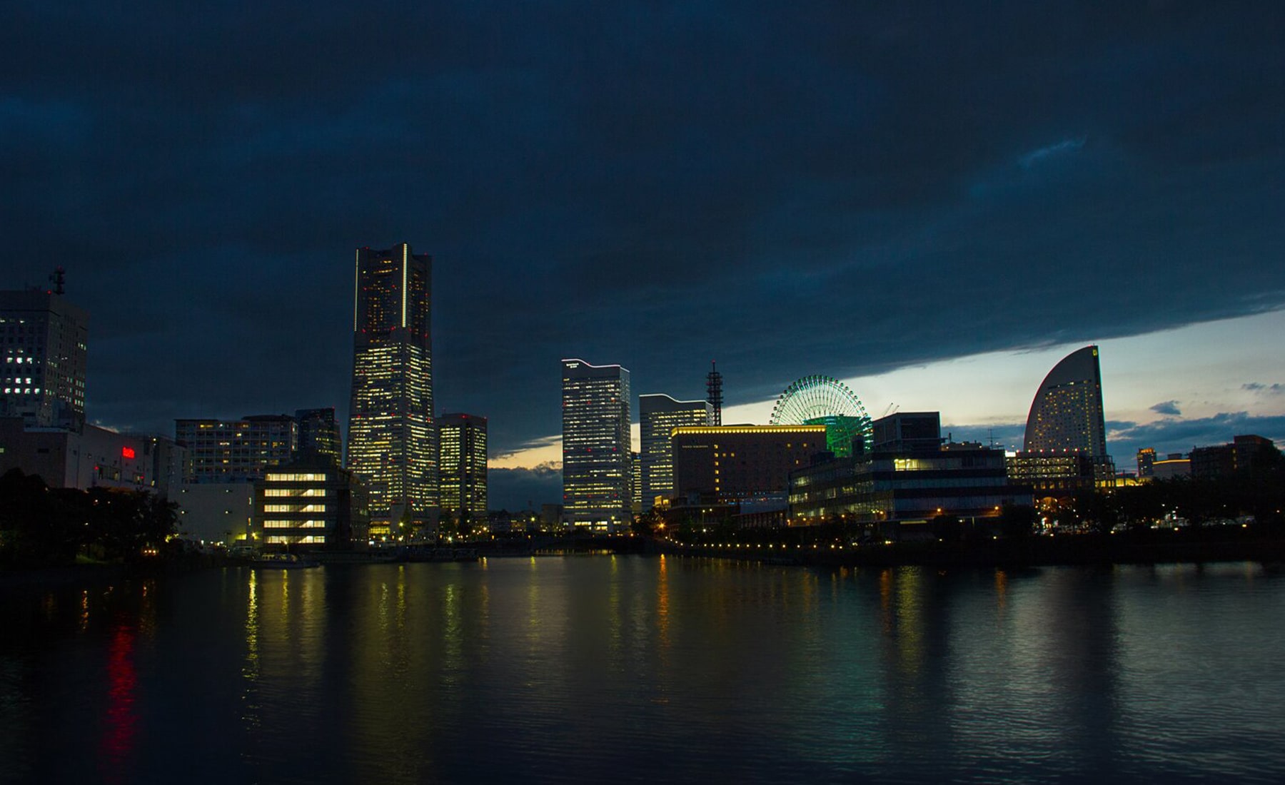 Yokohama Harbour, Japan, skyline at night