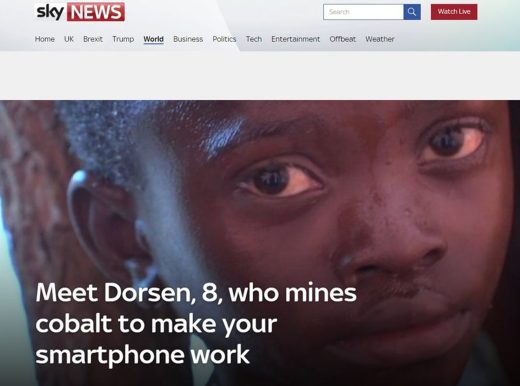 Sky News website screenshot, with an article showing a sad young child, who the article is about