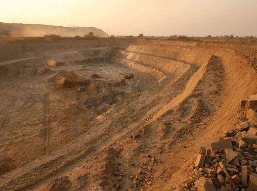 Mining quarry with a dusk sky